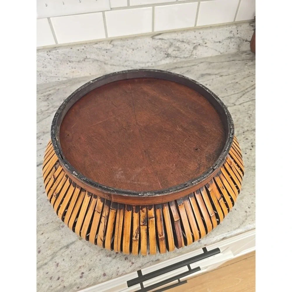 Vtg Handcrafted Rattan Reed‎ Slat Basket Planter Centerpiece Large